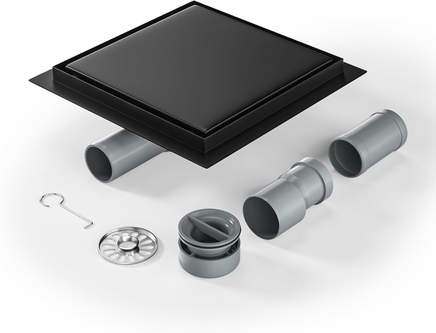 Shower Drain Square 360° Siphon Stainless Steel Floor Drain Black with Odour Stop