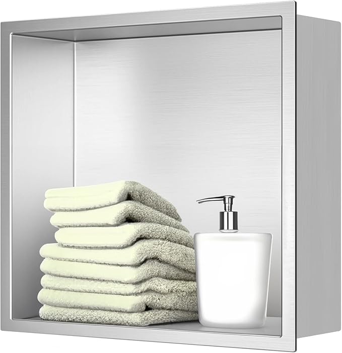 304 Stainless Steel Recessed Shower Niche 12x12 Inch Leak Proof Bath Organizer, Sealed Rustproof