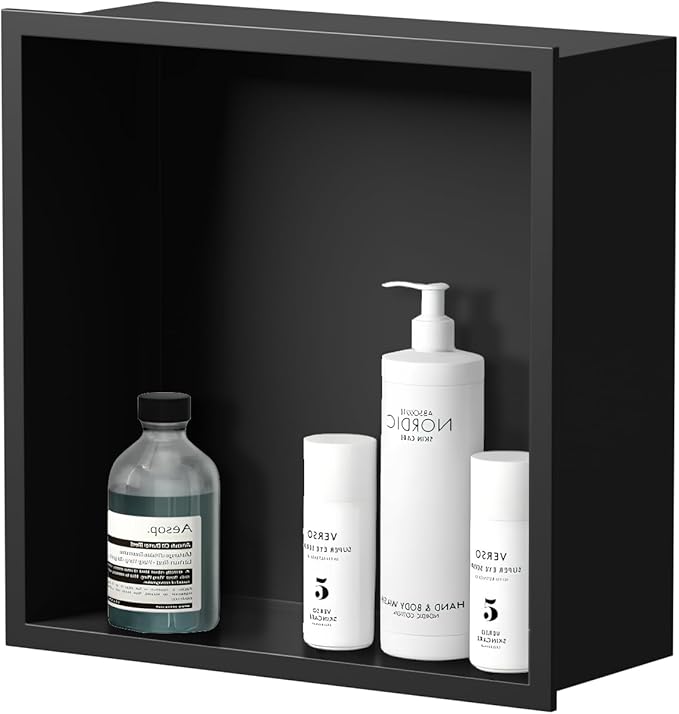 Black Shower Niche 12"X12", Stainless Steel Wall-Inserted Niche Bathroom Shelf, No Tile Needed Recessed Niche Shower for Bathroom, Living Room, Kitchen for Storage