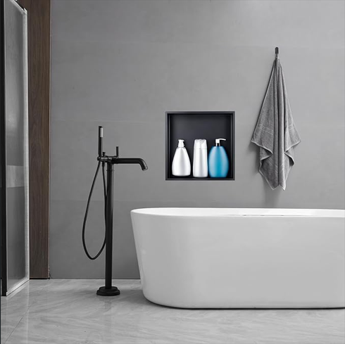 Black Shower Niche 12"X12", Stainless Steel Wall-Inserted Niche