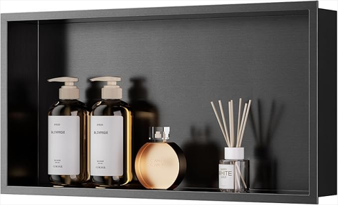 Shower Niche 24" X 12" Stainless Steel No Tile Needed Matte Black Bathroom Shelf Rimless Recessed Wall Niche for Bathroom Storage