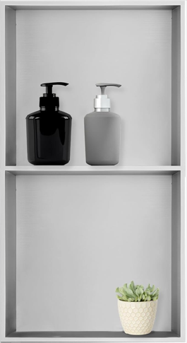 Shower Niche No-Tile-Needed for Bathroom - Double-Layer Recessed Shower Niche Stainless Steel, Silver Recessed Wall Niche, 12"x24"x4", Horizontal or Vertical