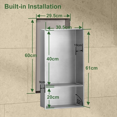 Stainless Steel Elegant Bathroom Niche, No Tile Needed Recessed Shower Shelf Organizer for Storage